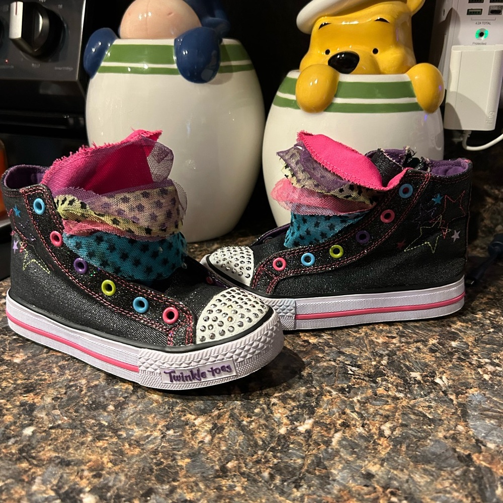Skechers Kids Sneakers - Black with Pink and Blue Accents